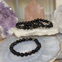 Indlæs billede til gallerivisning Armbånd i guld obsidian med 8mm perler