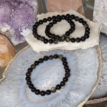 Indlæs billede til gallerivisning Armbånd i guld obsidian med 8mm perler