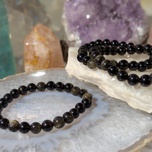 Indlæs billede til gallerivisning Armbånd i guld obsidian med 8mm perler